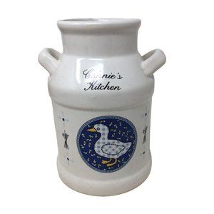 Vintage Ceramic Country Style Kitchen Utensil Holder says "Connie's Kitchen"